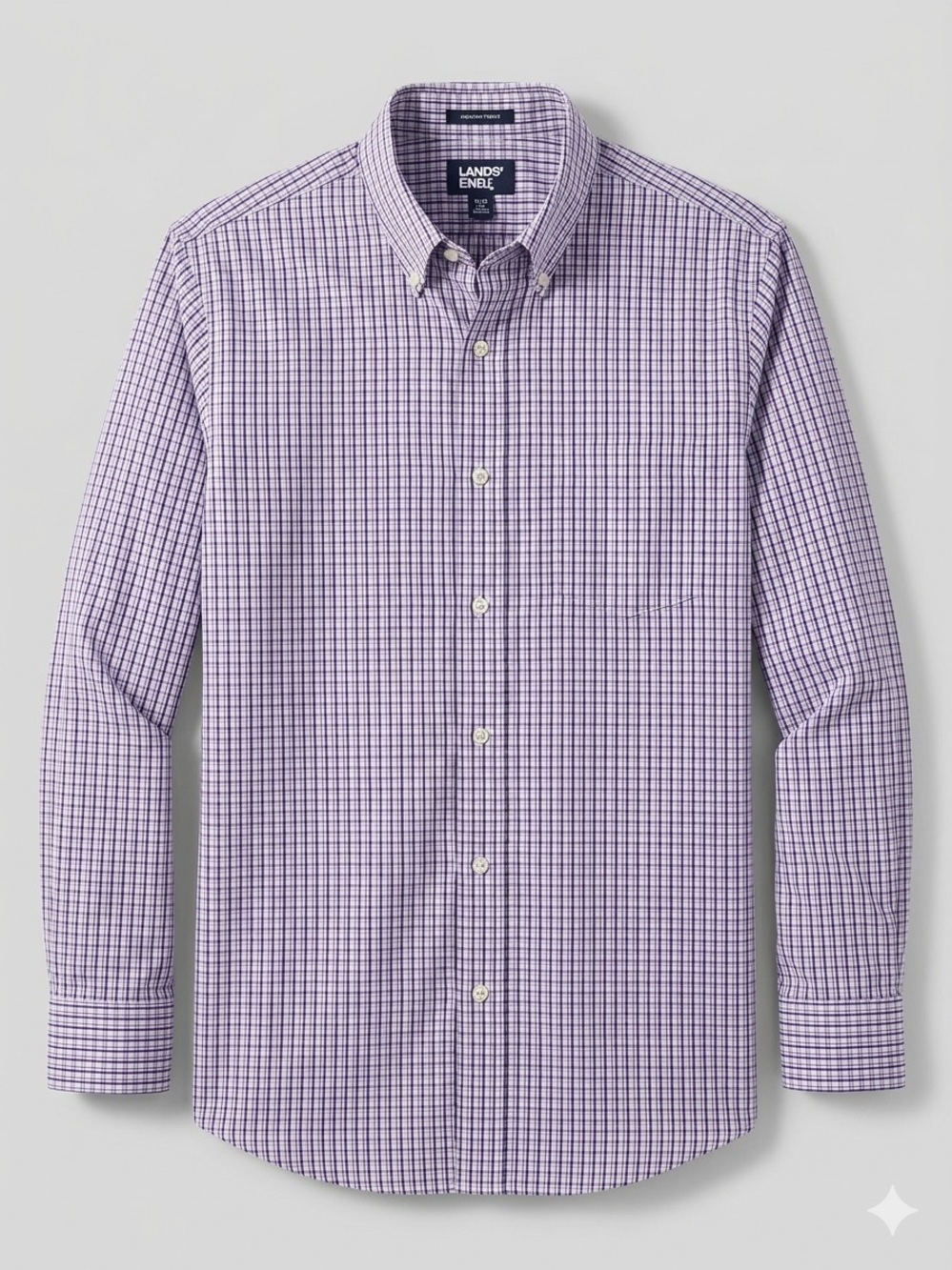 Lands' End Men's Lavender and Navy Check Button-Down Dress Shirt